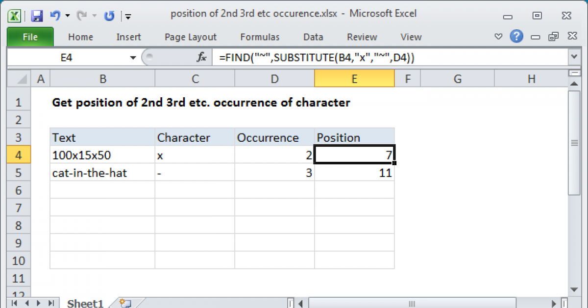 Find Second Instance Of Character In Excel